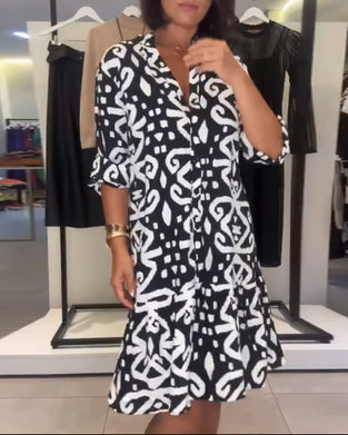 Robe Col En V Élégante Imprimée