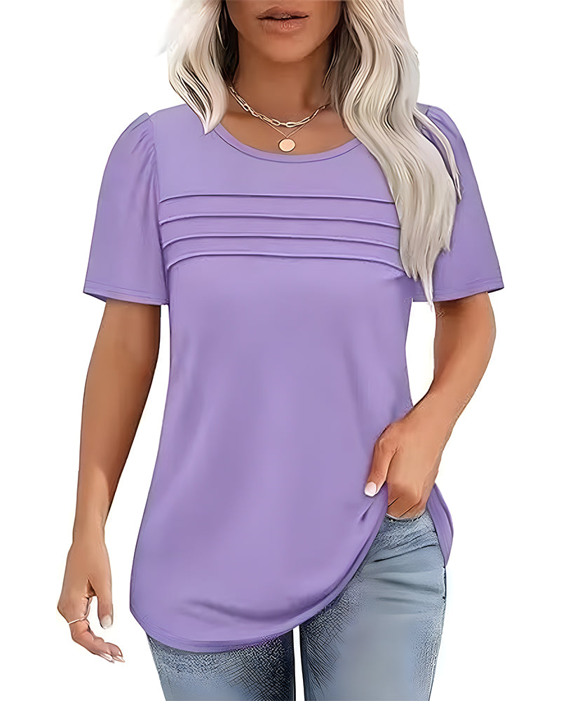 T-Shirt Plissé Ample Col Rond Manches Courtes
