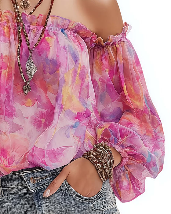 Blouse Off-Épaule Ombre Décontractée
