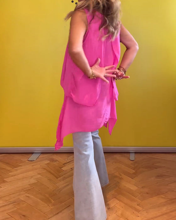 Haut sans manches double épaisseur couleur unie