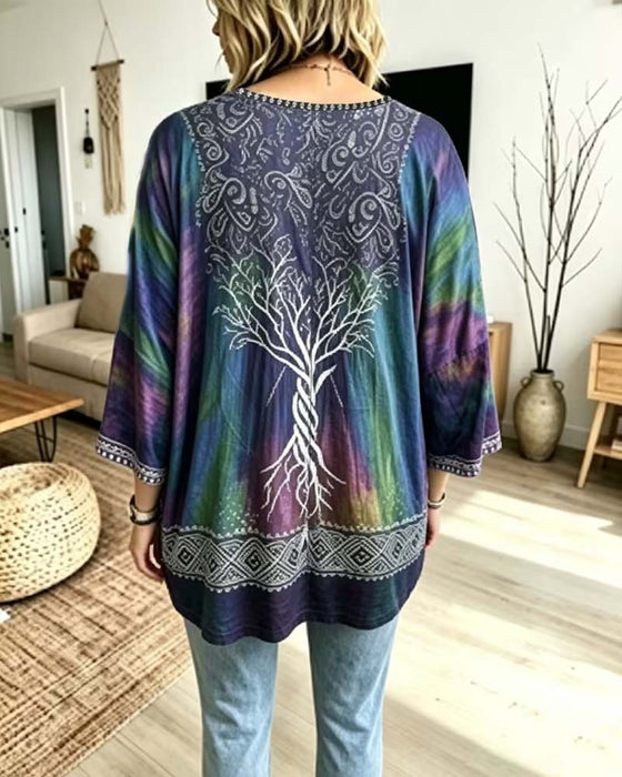 Blouse Col V Ombre Bloc De Couleur