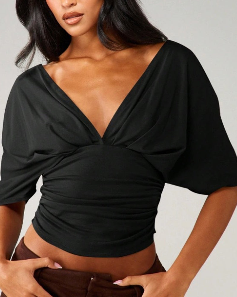 Haut Col V Manche Chauve-Souris Taille Attache