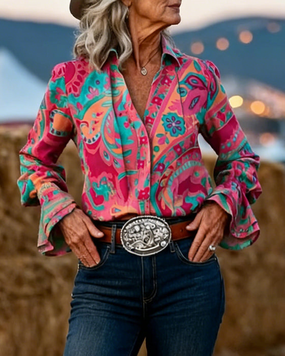 Chemise Élégant Imprimé Revers Slim Fit