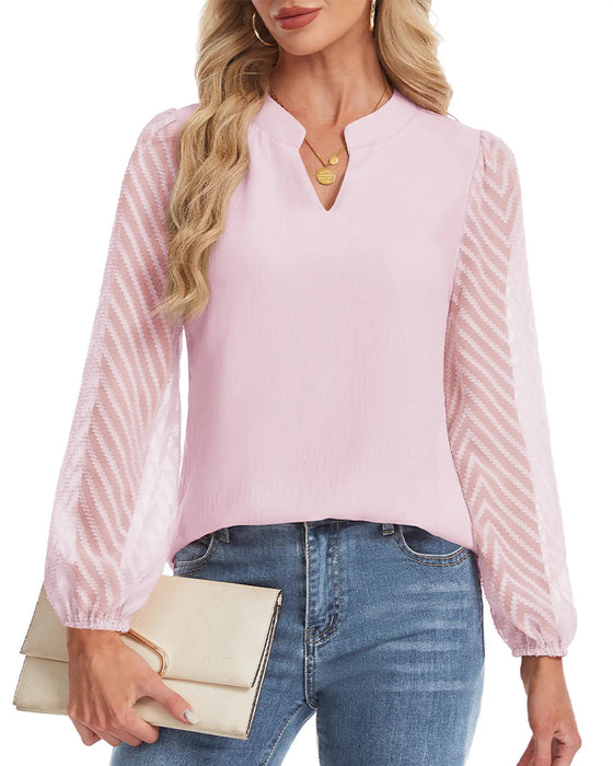 Blouse Col Montant Manche Longue Texturé Mesh