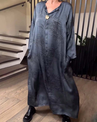 Robe Longue Manche Imprimée Droite