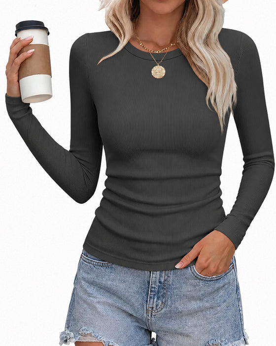 Haut Coupe Slim Manche Longue Col Rond