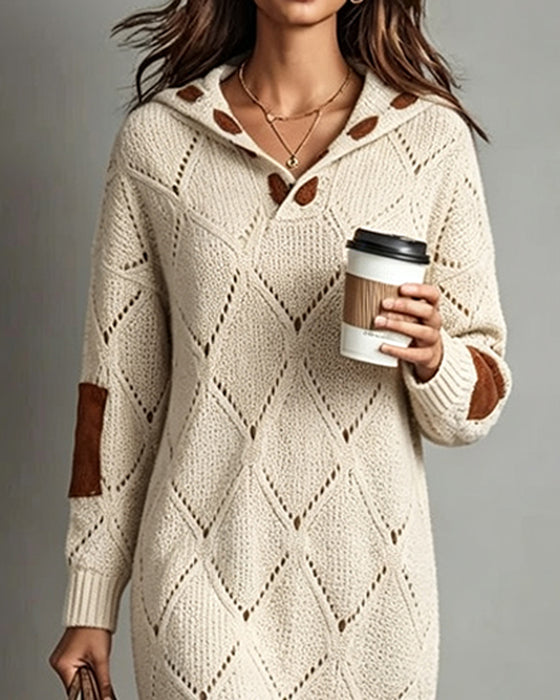 Robe Pull À Capuche Contrastante Ajourée