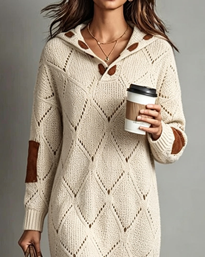 Robe Pull À Capuche Contrastante Ajourée