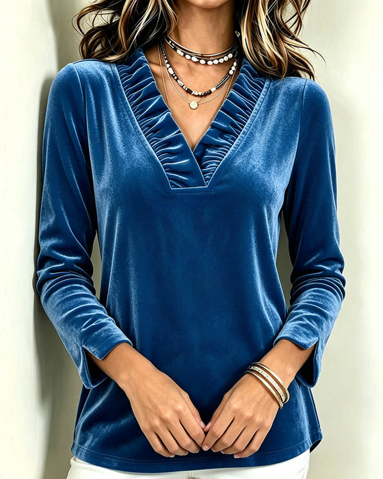 Blouse Col En V Volant Froncé Fente