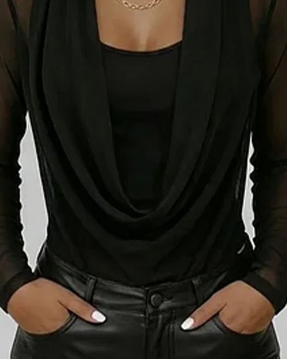 Ensemble Maille Superposée Col Cowl Manche Longue Deux Pièces