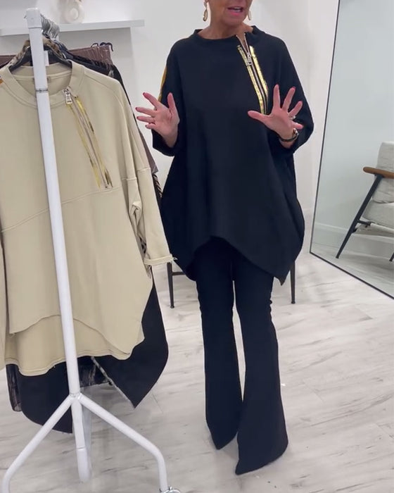 Sweat-shirt décontracté ample avec poches latérales zippées