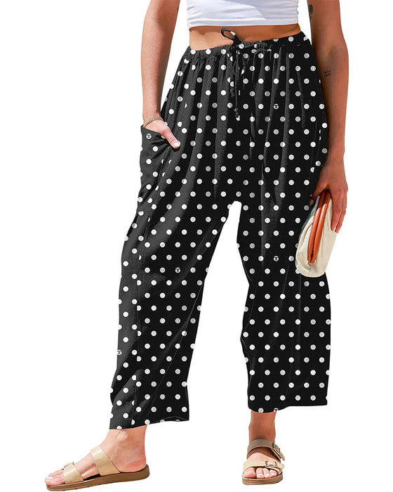 Pantalon Cordon Pois Poche Coupe Large Raccourci