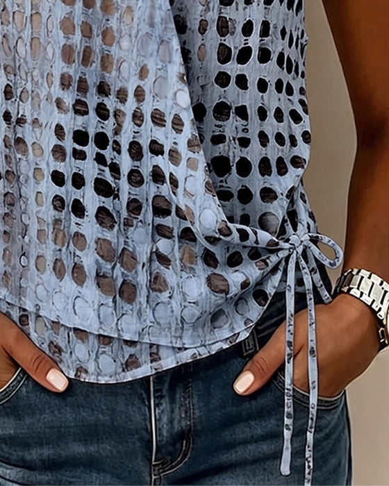 Blouse Col V Croisé Halter Pois Sans Manches