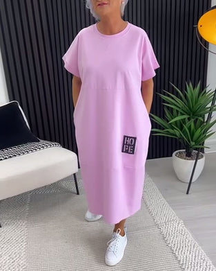 Robe Manche Courte Décontractée Droite Poche