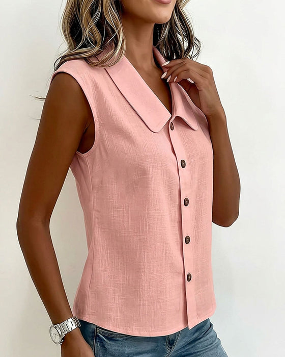 Chemise Sans Manches Col En Lin-Coton