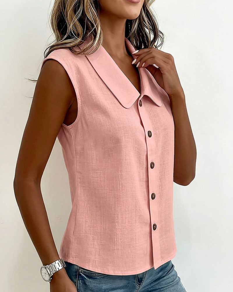 Chemise Sans Manches Col En Lin-Coton