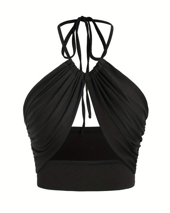 Cami Top Femme Froncé Nœud Dos Col Halter Court