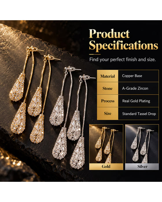 Boucles D'Oreilles À Pompons Goutte D'Eau Réversibles Décorées De Zircon Élégantes Pour Femmes