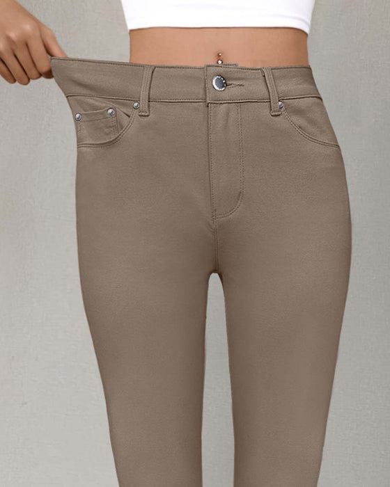 Pantalon Femmes Poche Unie Slim Décontracté