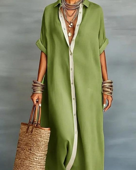 Robe Chemise Élégante Col À Revers Drapé