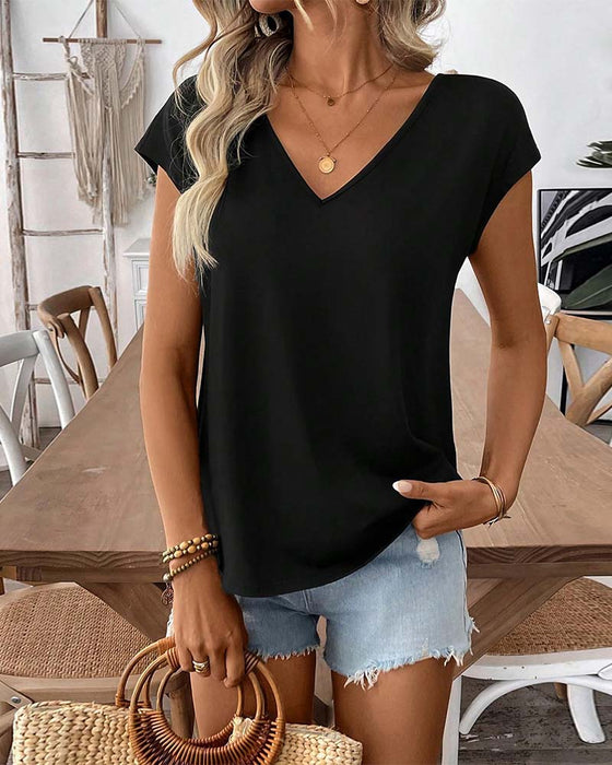 T-Shirt Col En V Dos Nœud