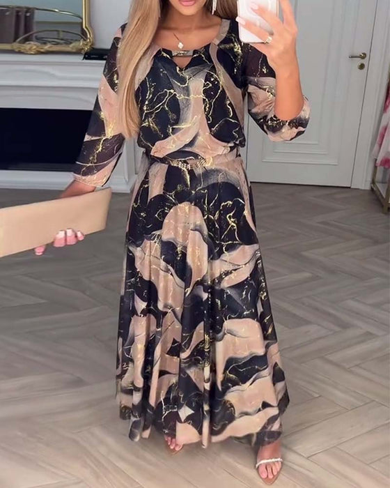 Robe Élégante Manche Trois-Quarts Imprimée Taille