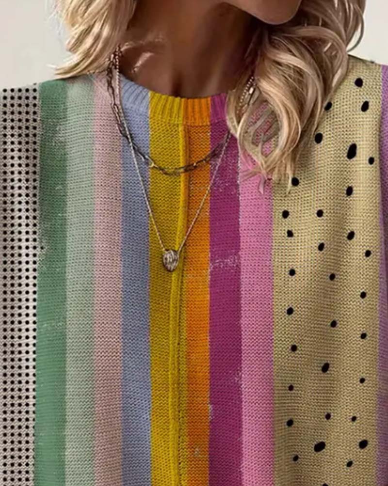 Pull-Over À Pois Rayé Arc-En-Ciel