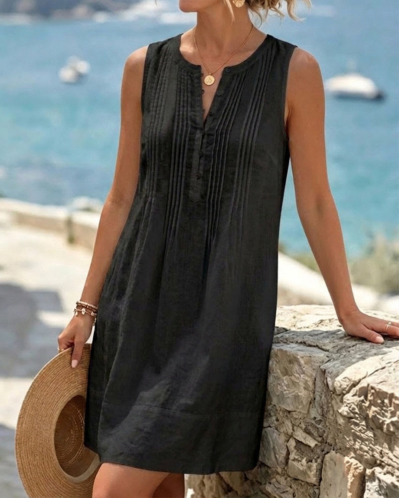 Robe Sans Manches Plissé Accordéon Courte