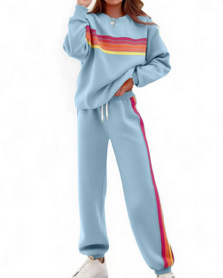 Ensemble Sweatshirt Rayé Coloré Et Pantalon De Jogging