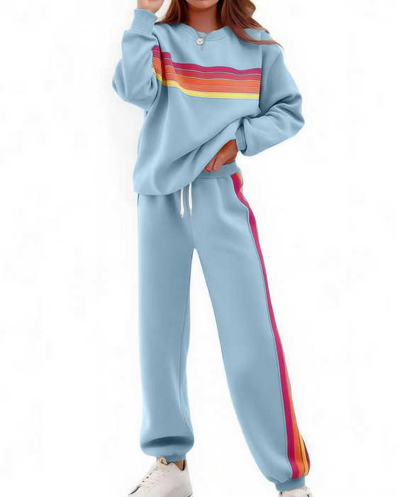 Ensemble Sweatshirt Rayé Coloré Et Pantalon De Jogging