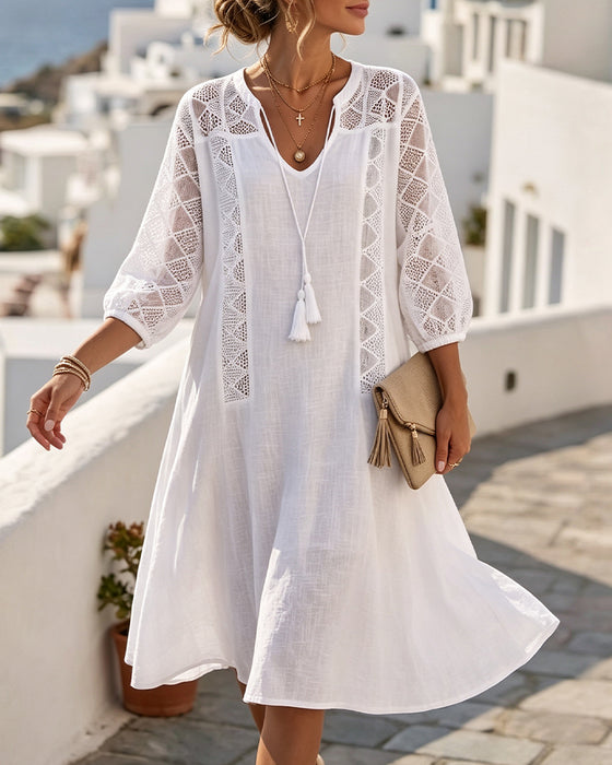 Robe Manche Lanterne Évidé Attacher Resort