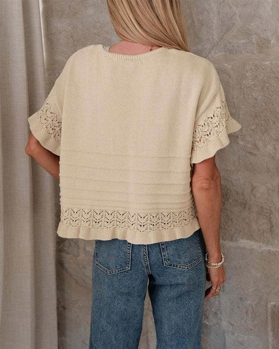 Blouse Col Rond Ourlet Volanté Découpe