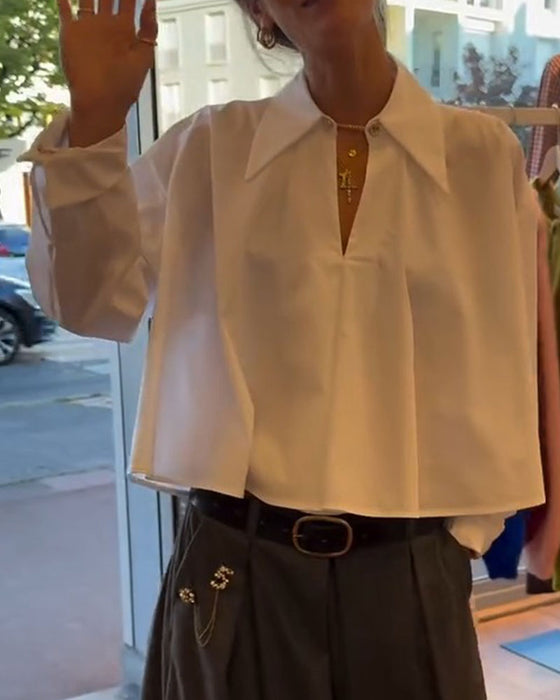 Blouse Revers Col En V Raccourci Manches Longues