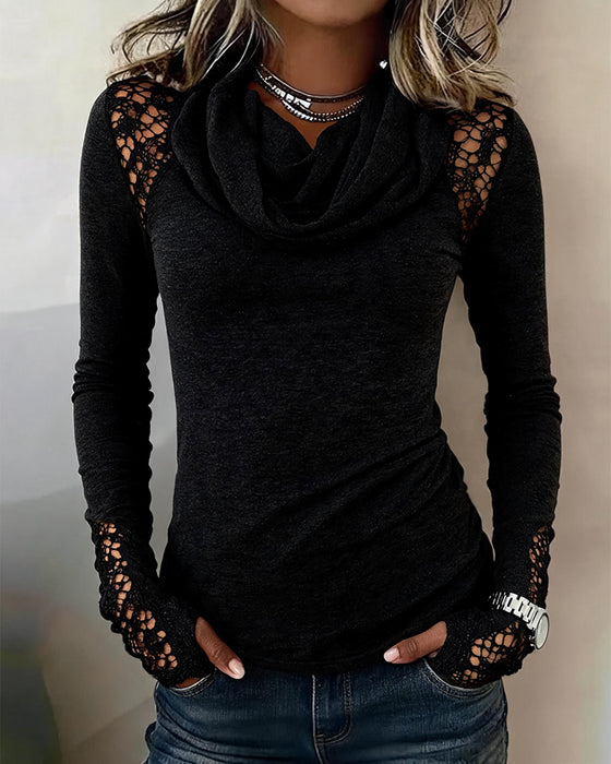 Blouse Col Mock Décontracté Manches Longues Découpe