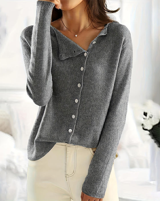 Pull Bouton Irrégulier Unie