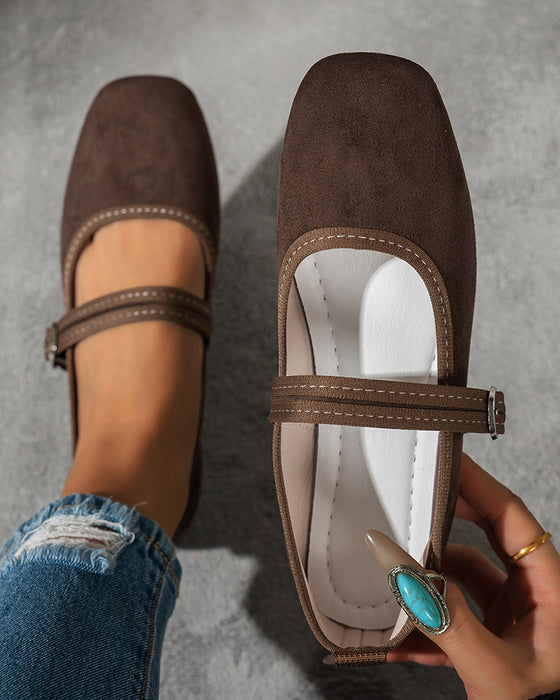 Femme Vintage Classique Élégant Bout Carré Classique Mary Jane Chaussures