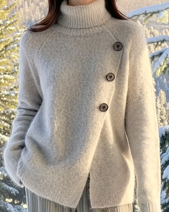 High Neck Sweater with Irregular Design