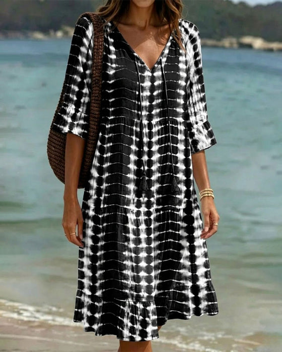 Robe Col V, Imprimé Dégradé, Vacances