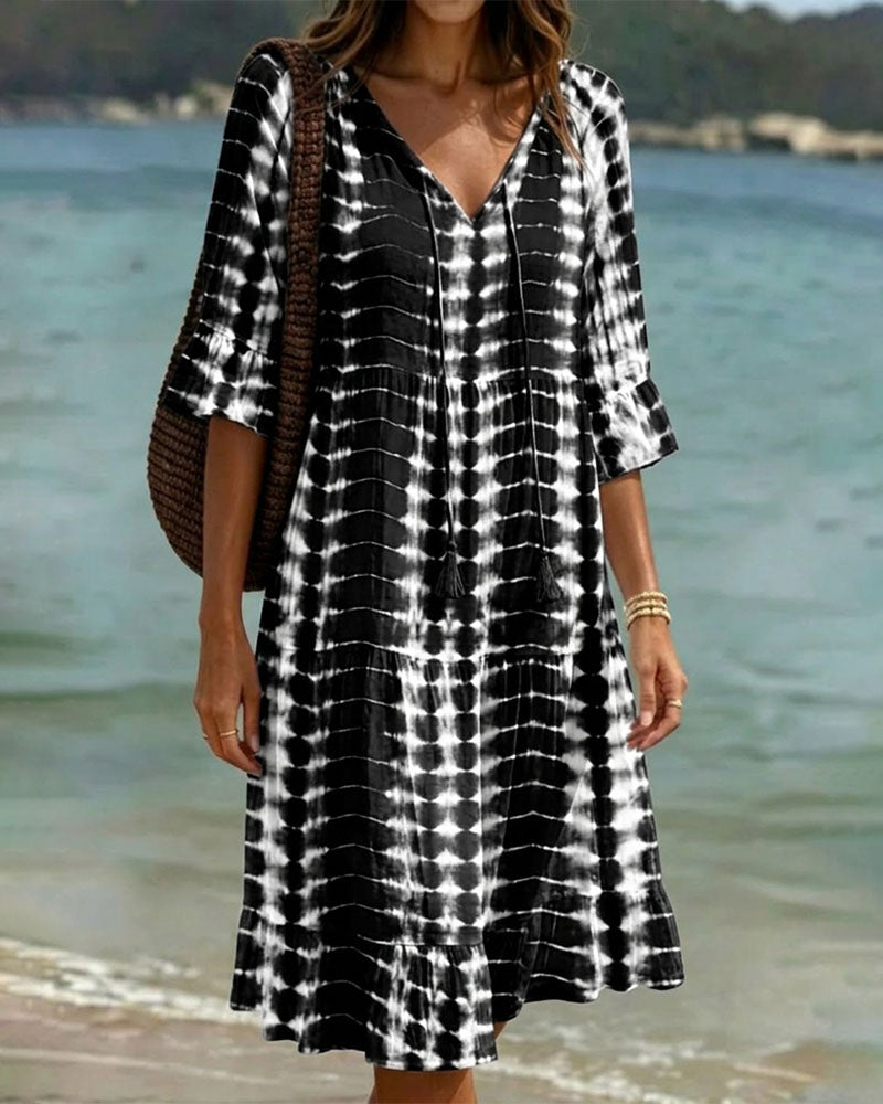 Robe Col V, Imprimé Dégradé, Vacances