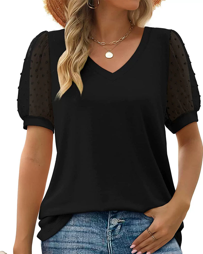 Blouse Unie Mesh Manche Bouffante