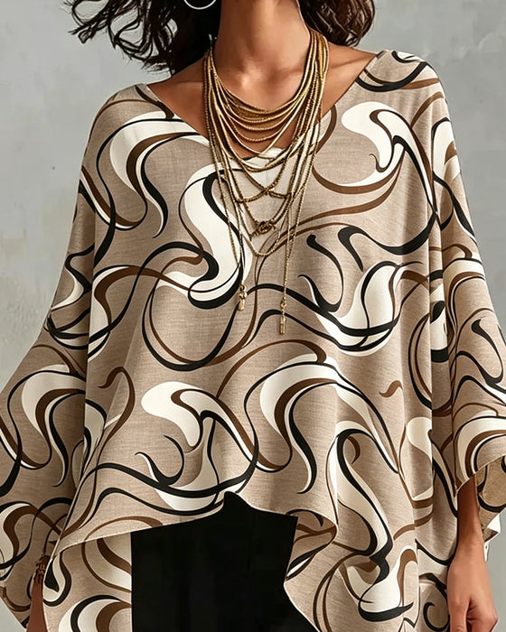 Blouse Col V Ligne Irrégulière Manche Chauve-Souris