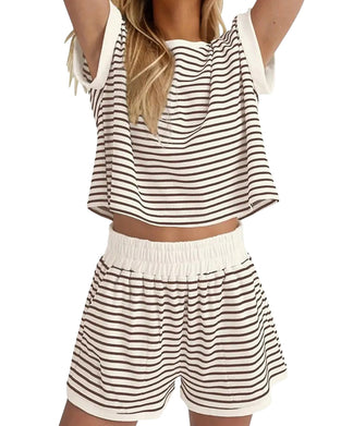Ensembles Rayé Manche Courte Taille Élastique