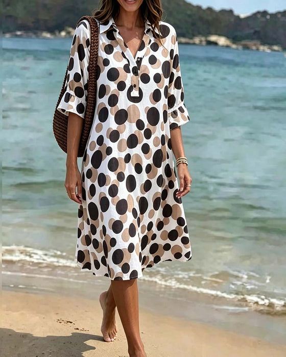 Robe À Pois Manches Mi-Longues