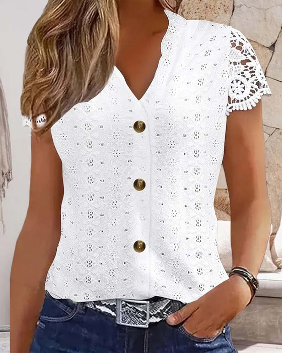 Blouse Unie Creuse Manches Courtes