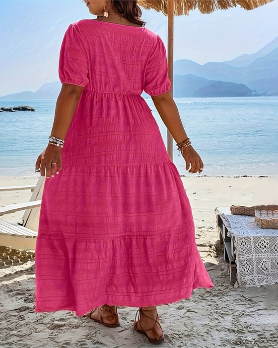 Robe Col Carré Ourlet A Manche Courte