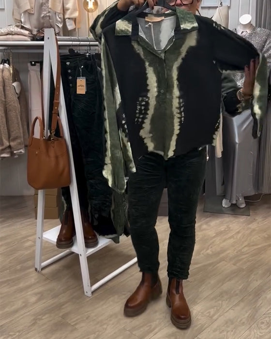 Chemise Revers Rétro Bloc De Couleur Manches Longues