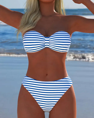 Maillot De Bain Haute Taille Rayé Triangle Deux Pièces