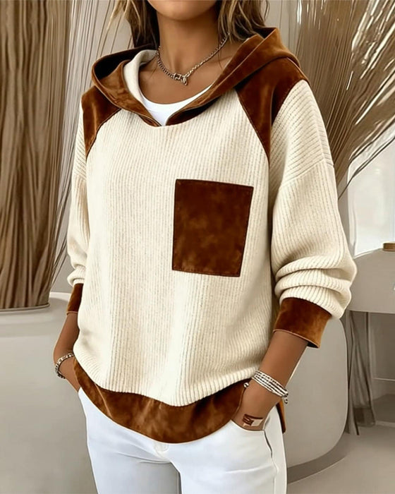 Sweat Color Block Décontracté À Capuche