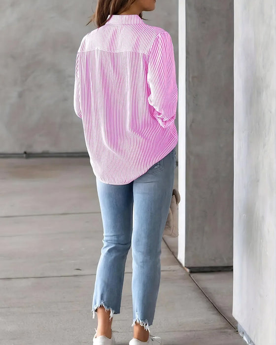 Chemise Rayée Poche Manche Longue Lâche