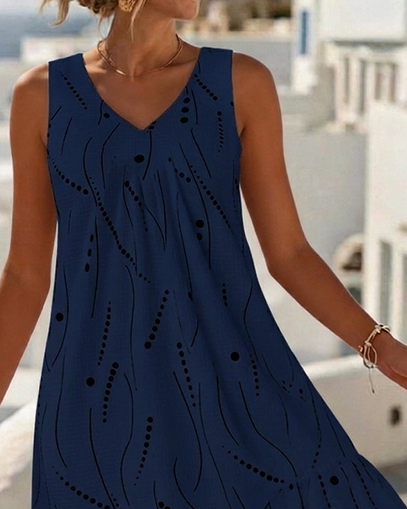 Robe Sans Manche Col V A-Ligne Patchwork